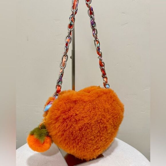 Stunning Orange Multi Use Bag & Premium Shearling Leather Heart Shaped Crossbody - Picture 7 of 16